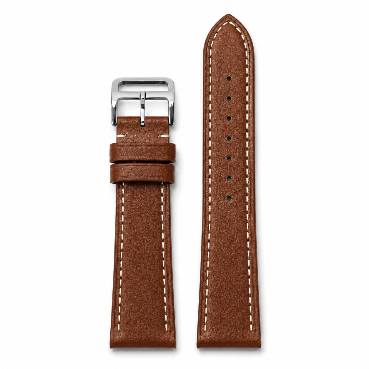 Uhrenarmband 19mm aus echtem Leder mit Ziernähten - Schnellwechsel