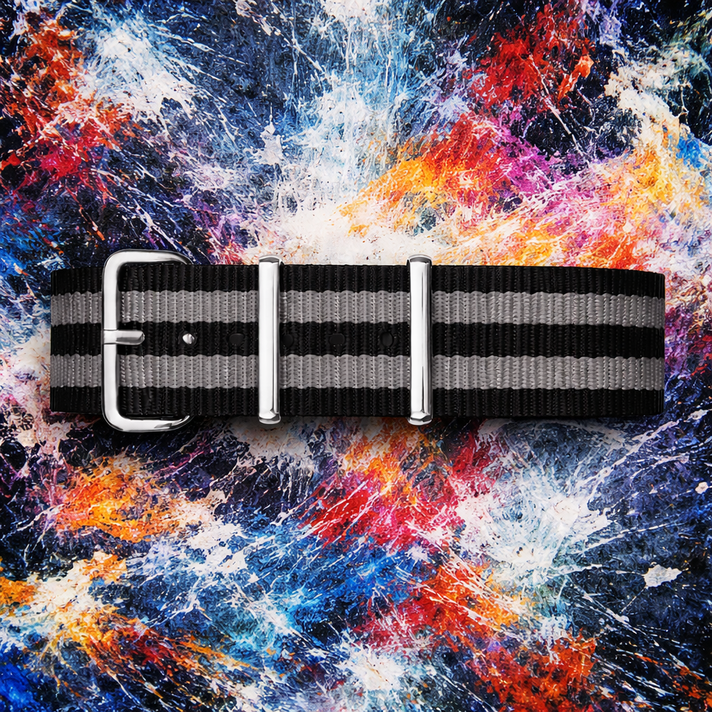 Schwarzes NATO-Uhrenarmband / 2 dunkelgraue Armbänder