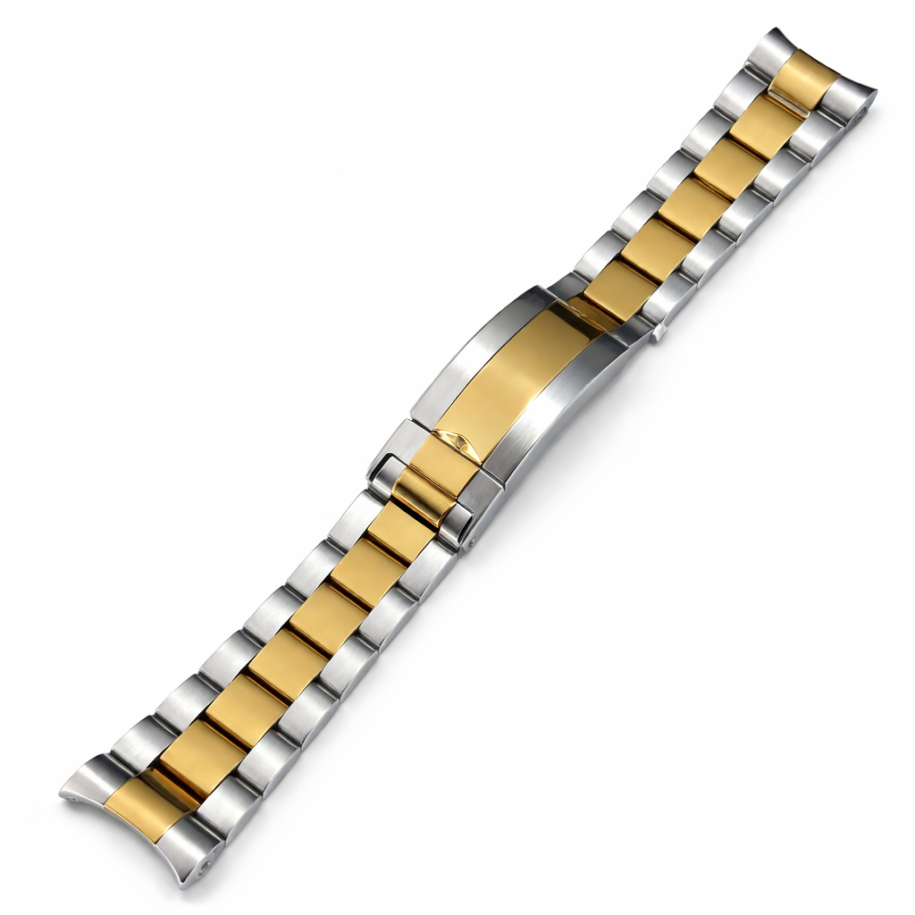 Bracelet de Montre 20mm pour Rolex Oyster massif / courbé - poli miroir Or / brossé Argent