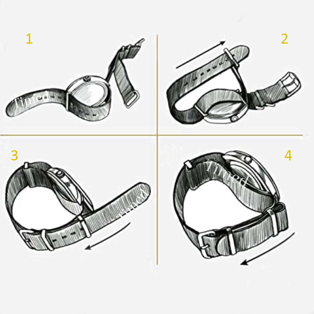 Bracelet de Montre NATO Nylon Gris / Bleu / Boucle Satin - Souple - Homme