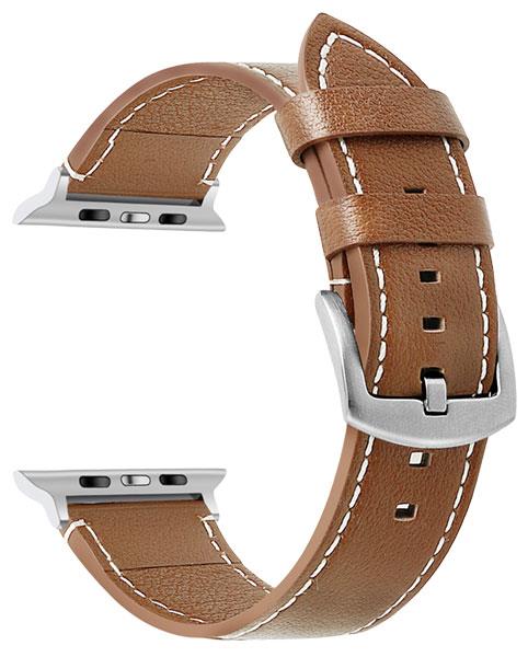 Lederarmband mit weißen Ziernähten – Kompatibel mit Apple Watch