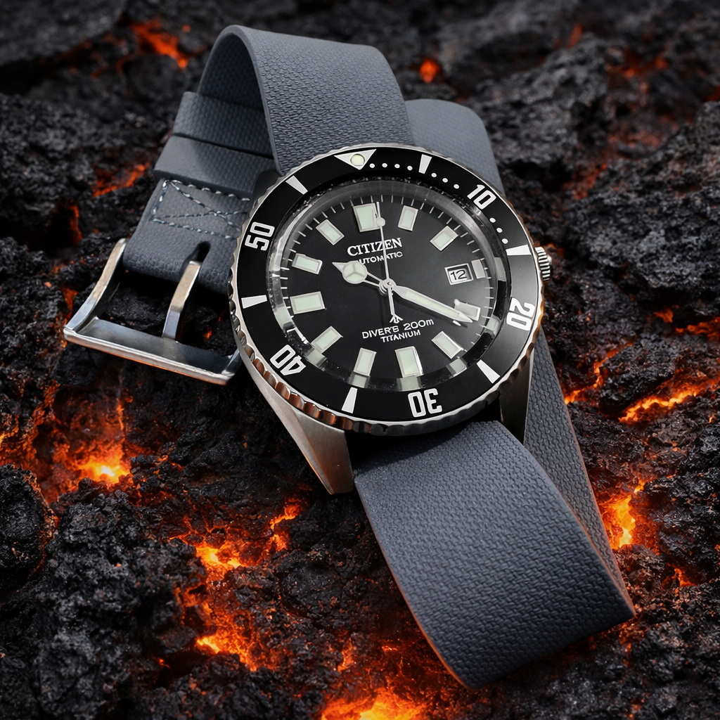 Bracelet de montre Nato en Caoutchouc FKM vulcanisé - micro-texturé - 24,5cm