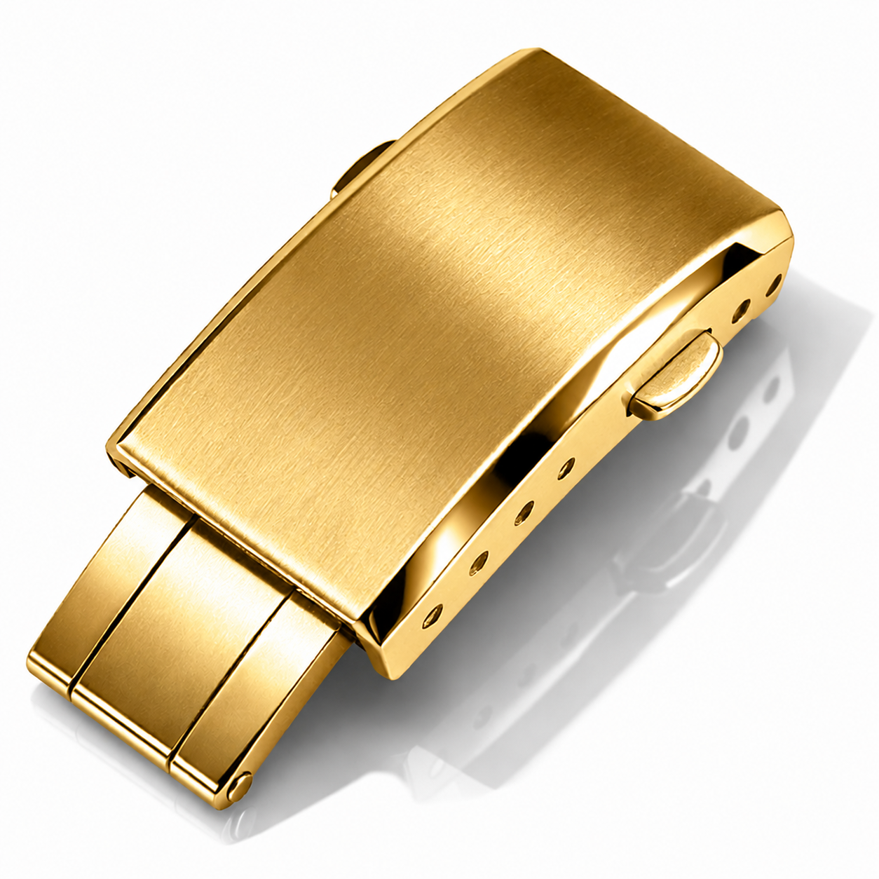 Faltschließe Gold Uhrenarmband CTS – Butterfly-Schließe – Gebürsteter/Spiegelpolierter Stahl – Armbandstärke ≤ 5,3mm – 4 Löcher – 1 Stk.