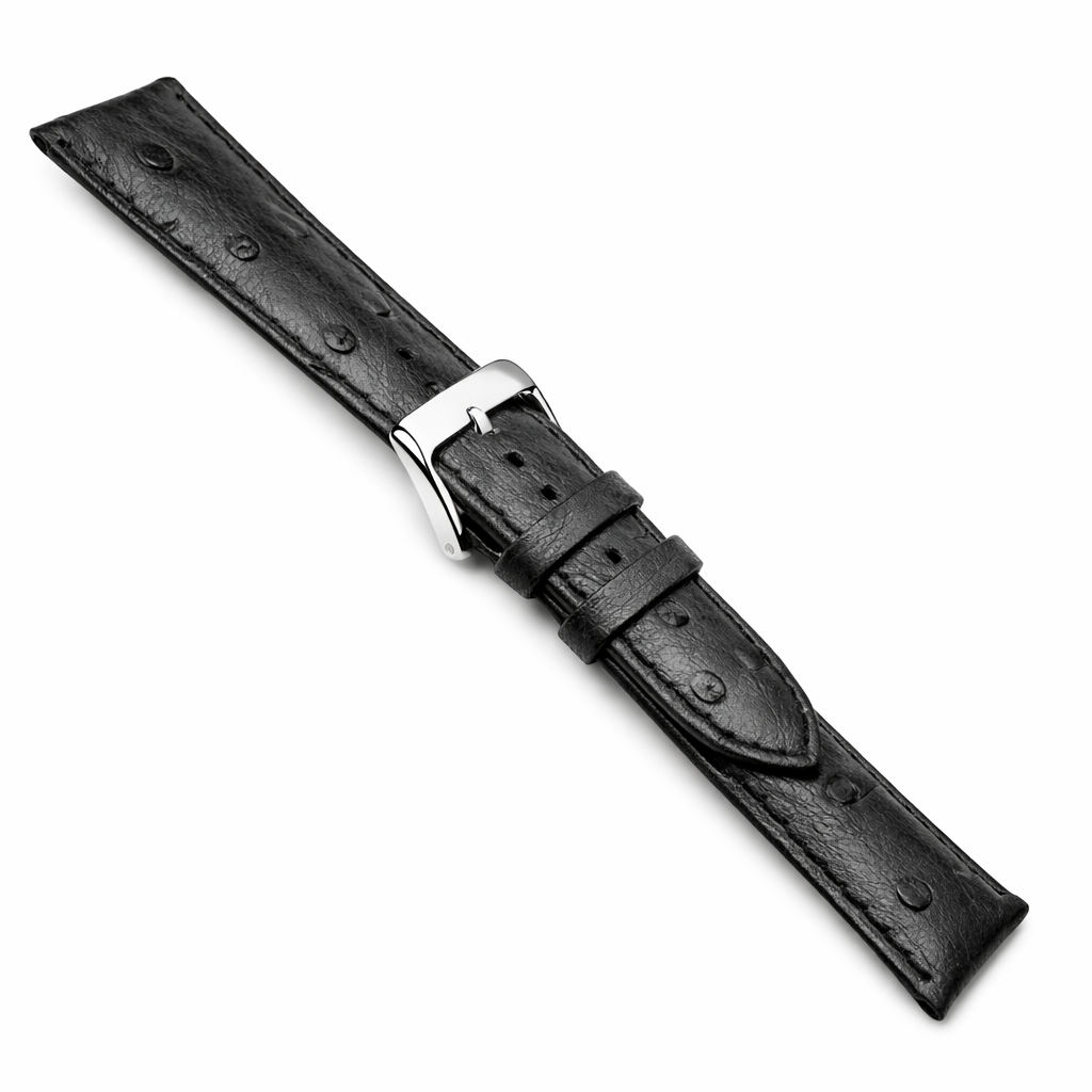 Bracelet Montre Grain Autruche - Cuir Bovin - Boucle Poli Miroir - Rembourrage 3,6 mm - Universel