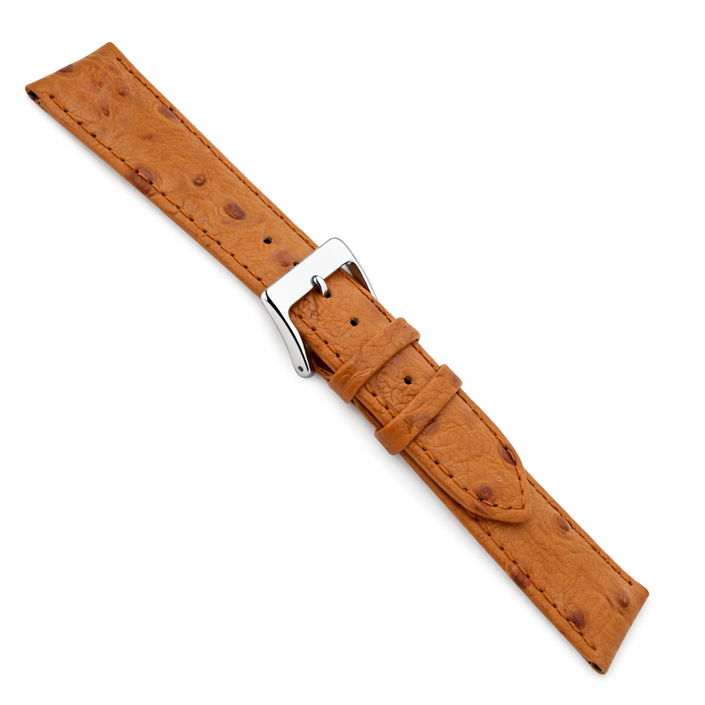 Bracelet Montre Grain Autruche - Cuir Bovin - Boucle Poli Miroir - Rembourrage 3,6 mm - Universel