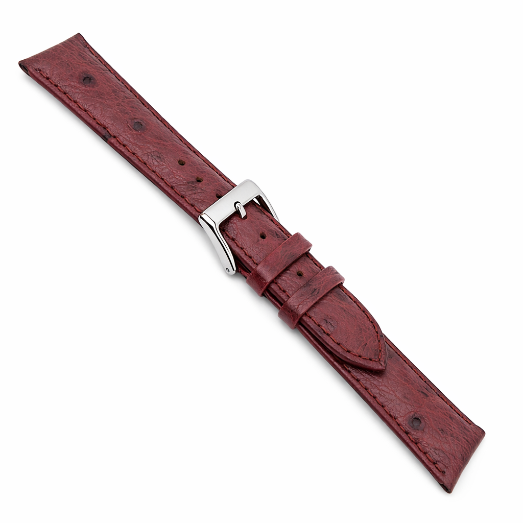 Bracelet Montre Grain Autruche - Cuir Bovin - Boucle Poli Miroir - Rembourrage 3,6 mm - Universel