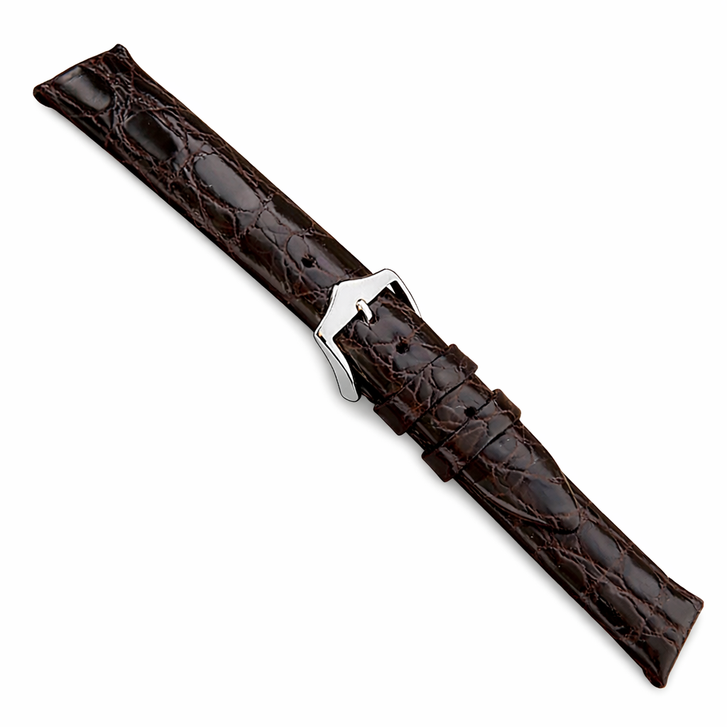 Dark Brown Leather Watch Strap - Genuine Crocodile - 2.9mm Thick - Gold and Silver Buckle