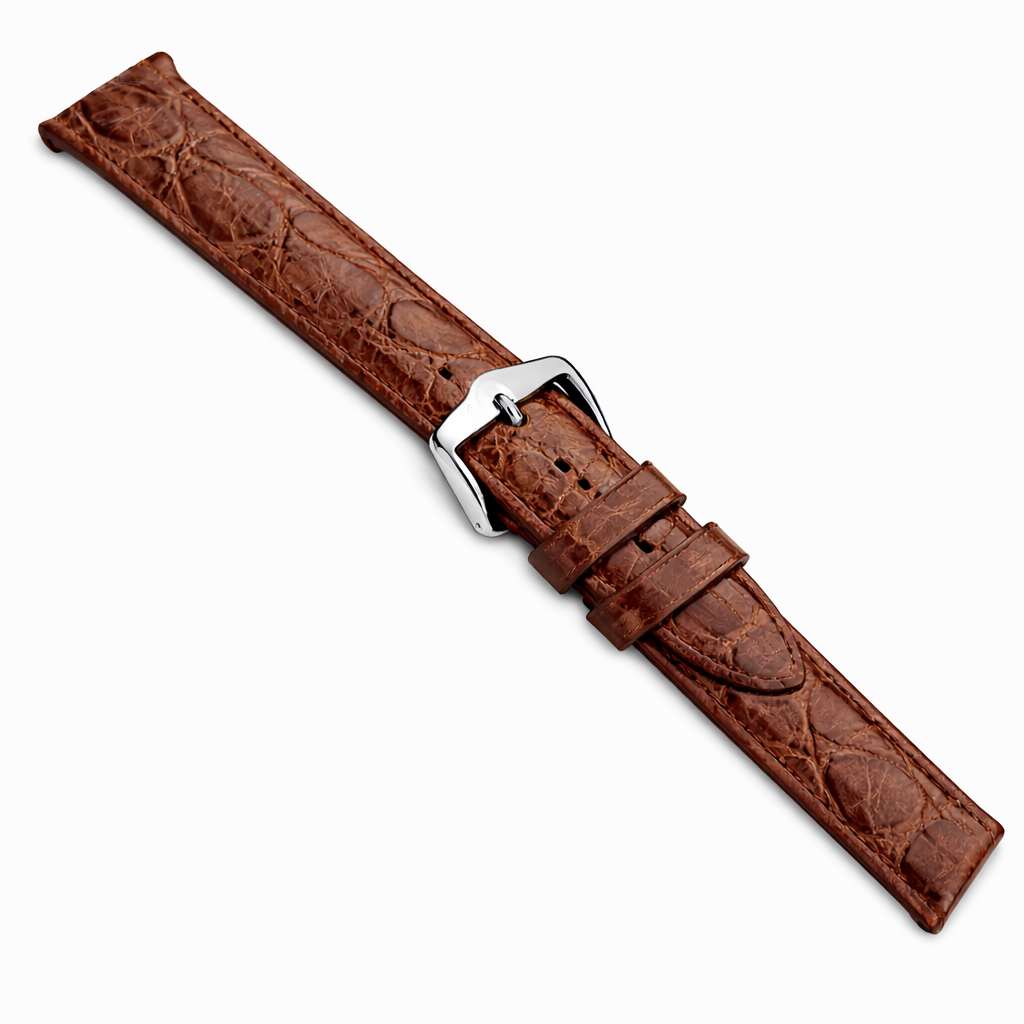 Brown Leather Watch Strap - Genuine Crocodile - Thickness 2.9mm - Gold and Silver Buckle