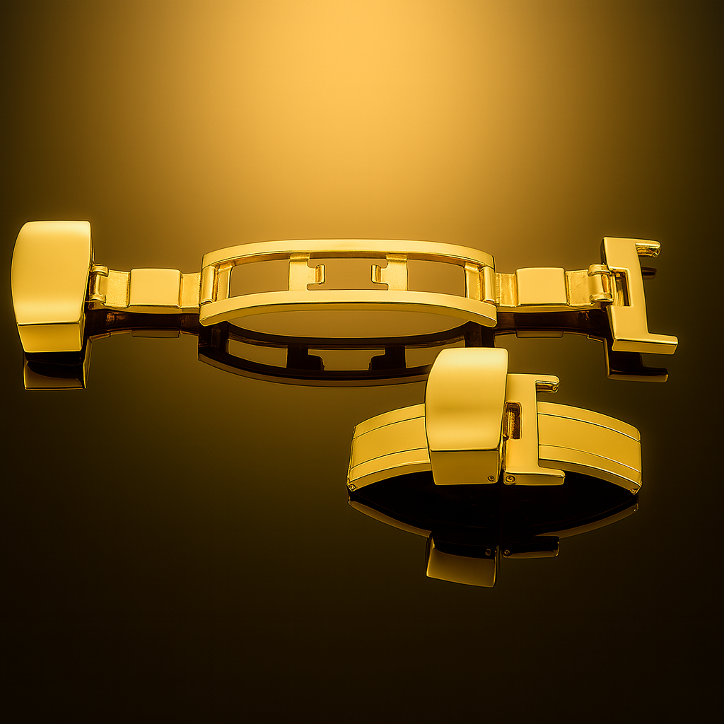 Uhrenarmband mit Faltschließe – Butterfly-Verschluss – Goldspiegelstahl