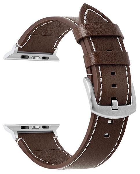 Lederarmband mit weißen Ziernähten – Kompatibel mit Apple Watch