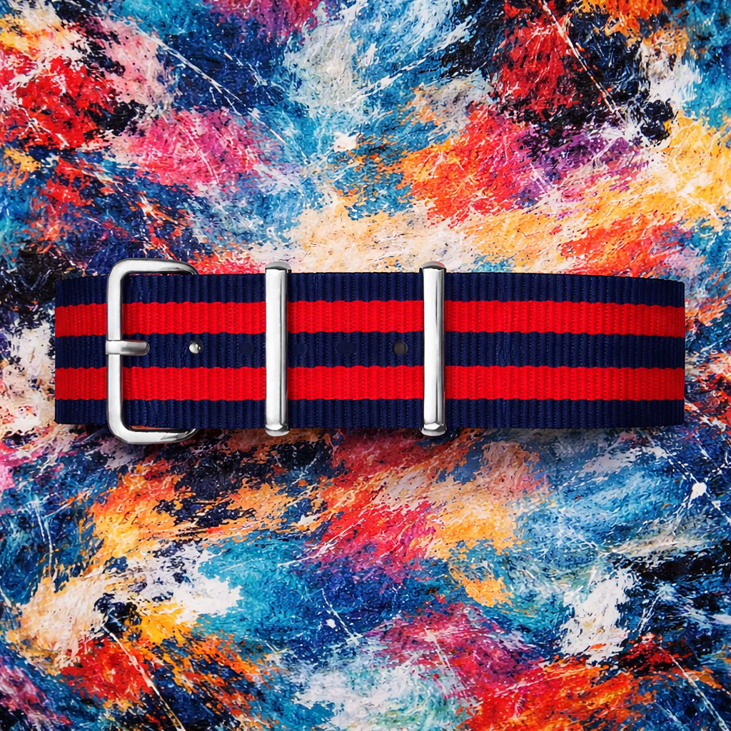 Marineblaues NATO-Uhrenarmband / 2 rote Streifen