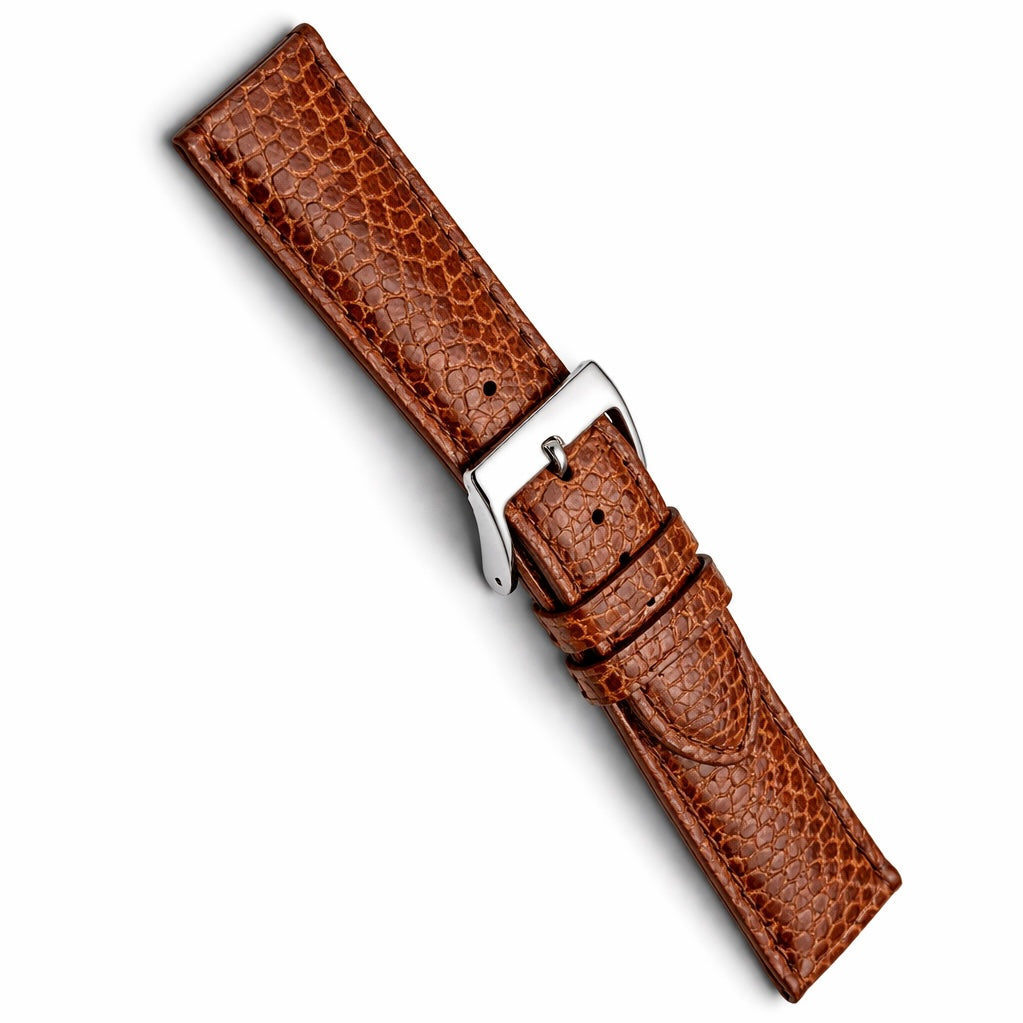 Bracelet Montre Cuir Marron Châtaigne - Lézard Véritable - T 3,8mm - Haute Brillance
