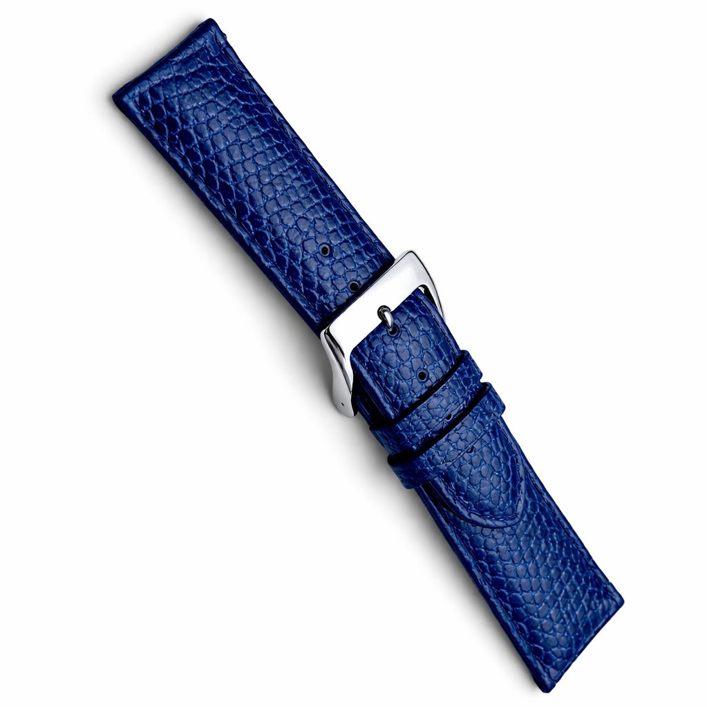 Bracelet Montre Cuir Bleu - Lézard Véritable - T 3,8mm - Haute Brillance