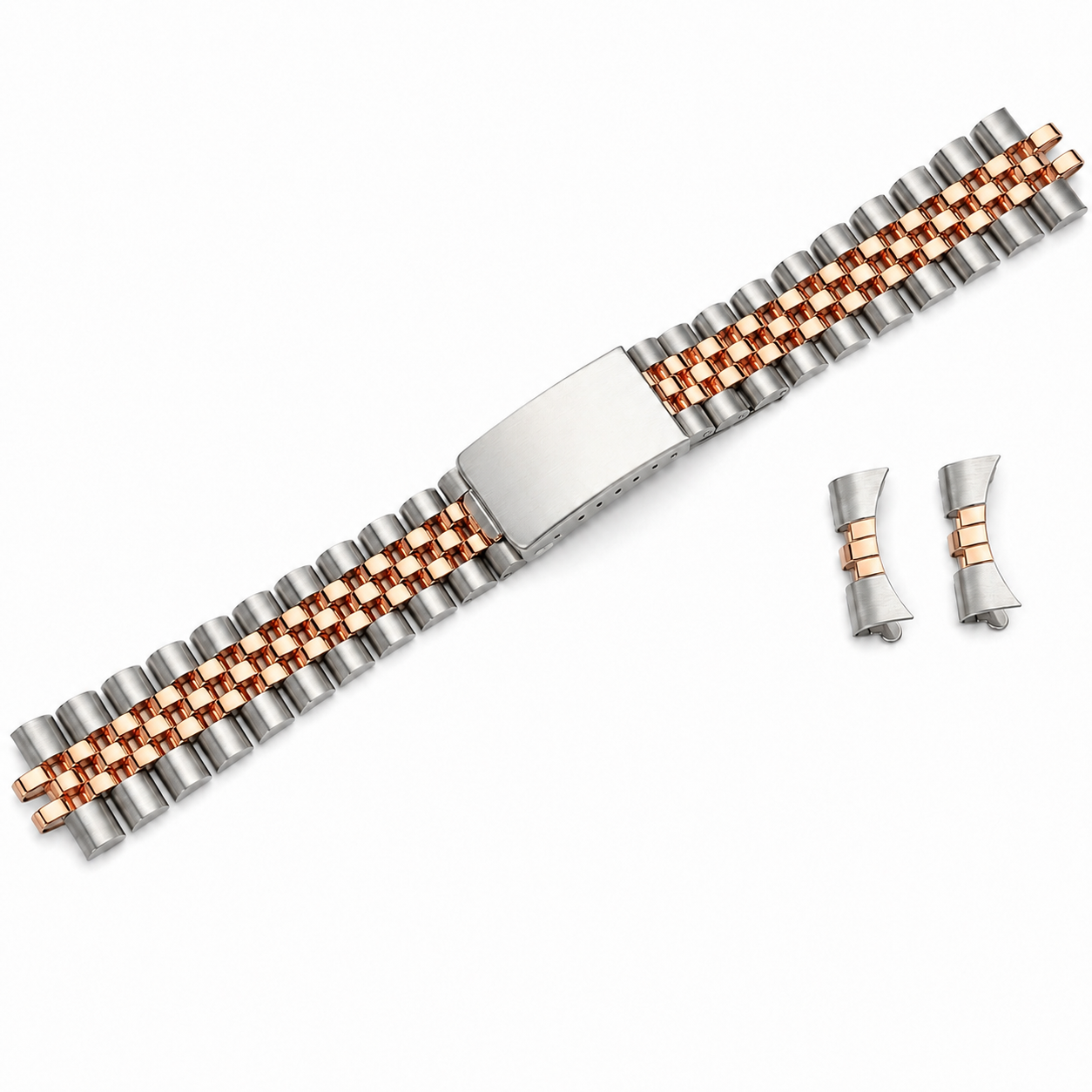 Bracelet Jubilee pour Rolex / Tudor - Silver / Rose Gold Two-Tone - Vintage en Acier Brossé / Poli Miroir - Incurvé