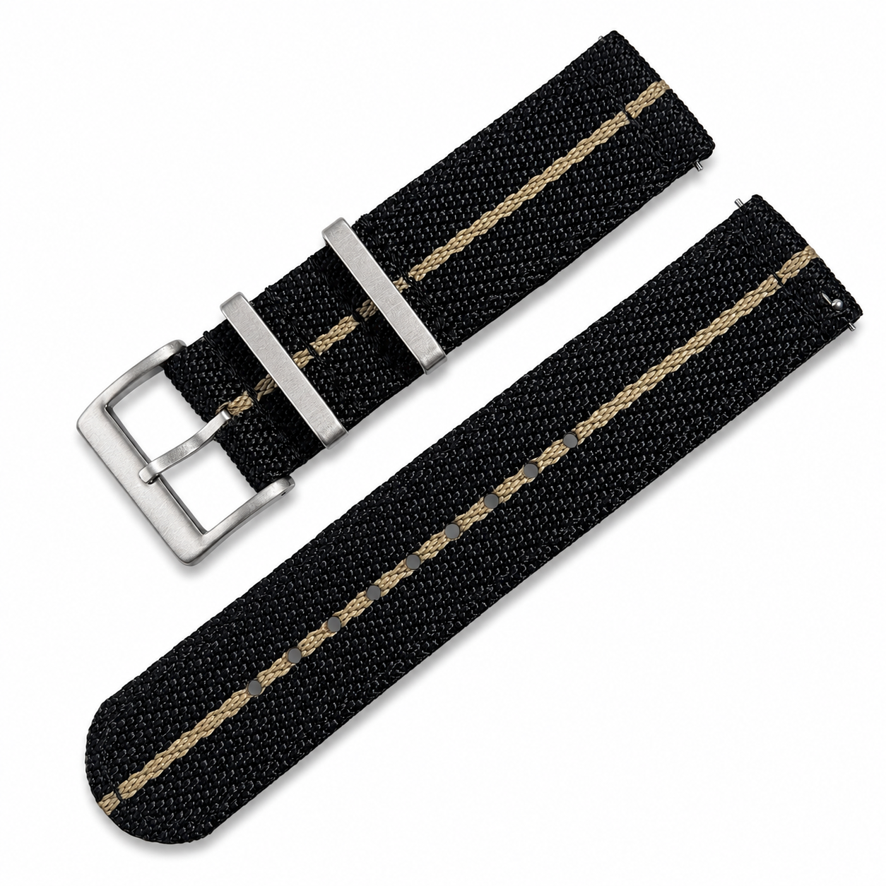 Bracelet Montre Noir / Khaki - Nylon Tissage Sergé Double 2,6mm - Rapide - Universel