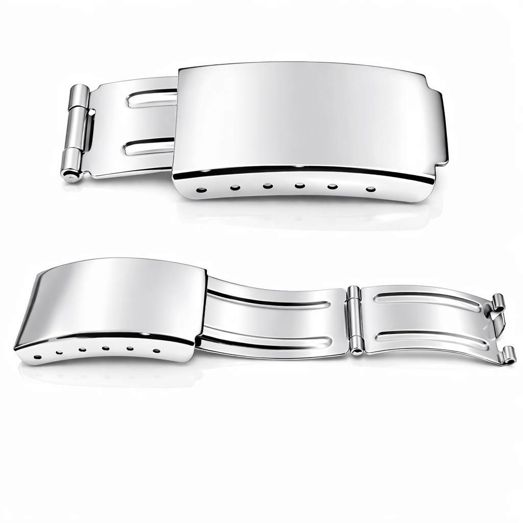 Polished Mirror Vintage Silver Deployment Buckle - Watch Strap - 1 Pc