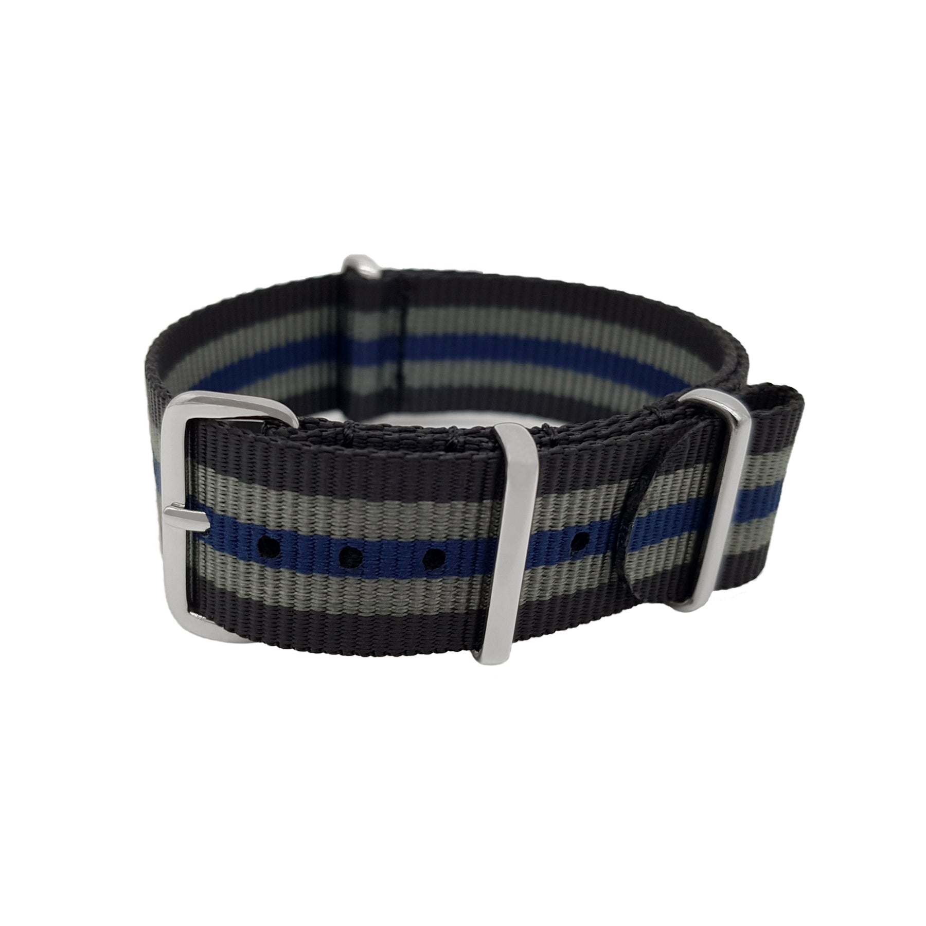 NATO Nylon Noir / Gris / Bleu - Bracelet de montre - 16mm 18mm 20mm 22mm 24mm