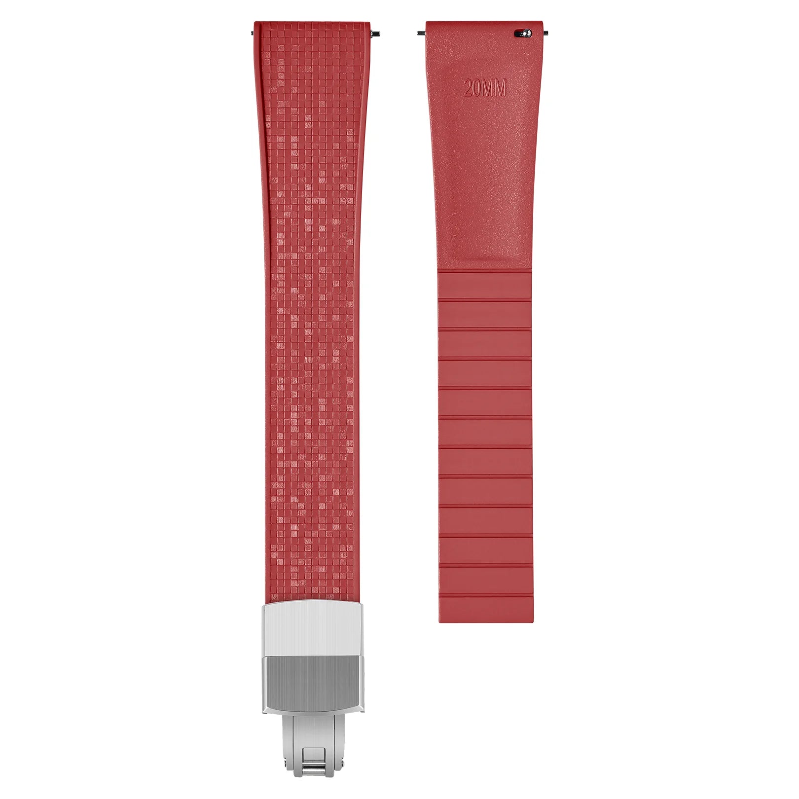 Mosaic Rubber Watch Strap - Silver Deployment Clasp - Red