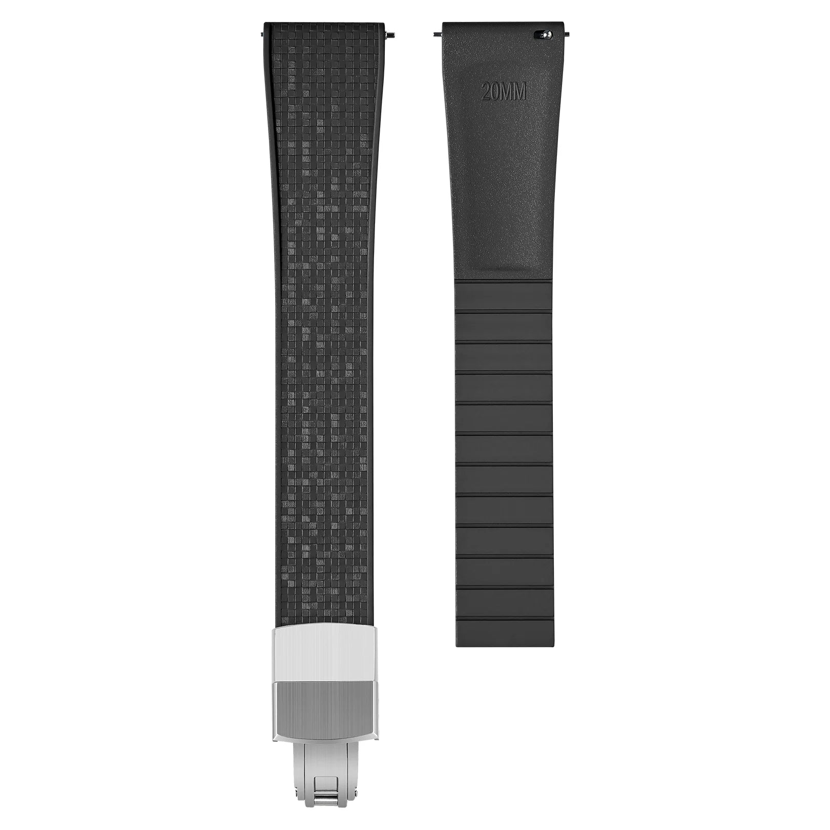 Mosaic Rubber Watch Strap - Silver Deployment Clasp - Black
