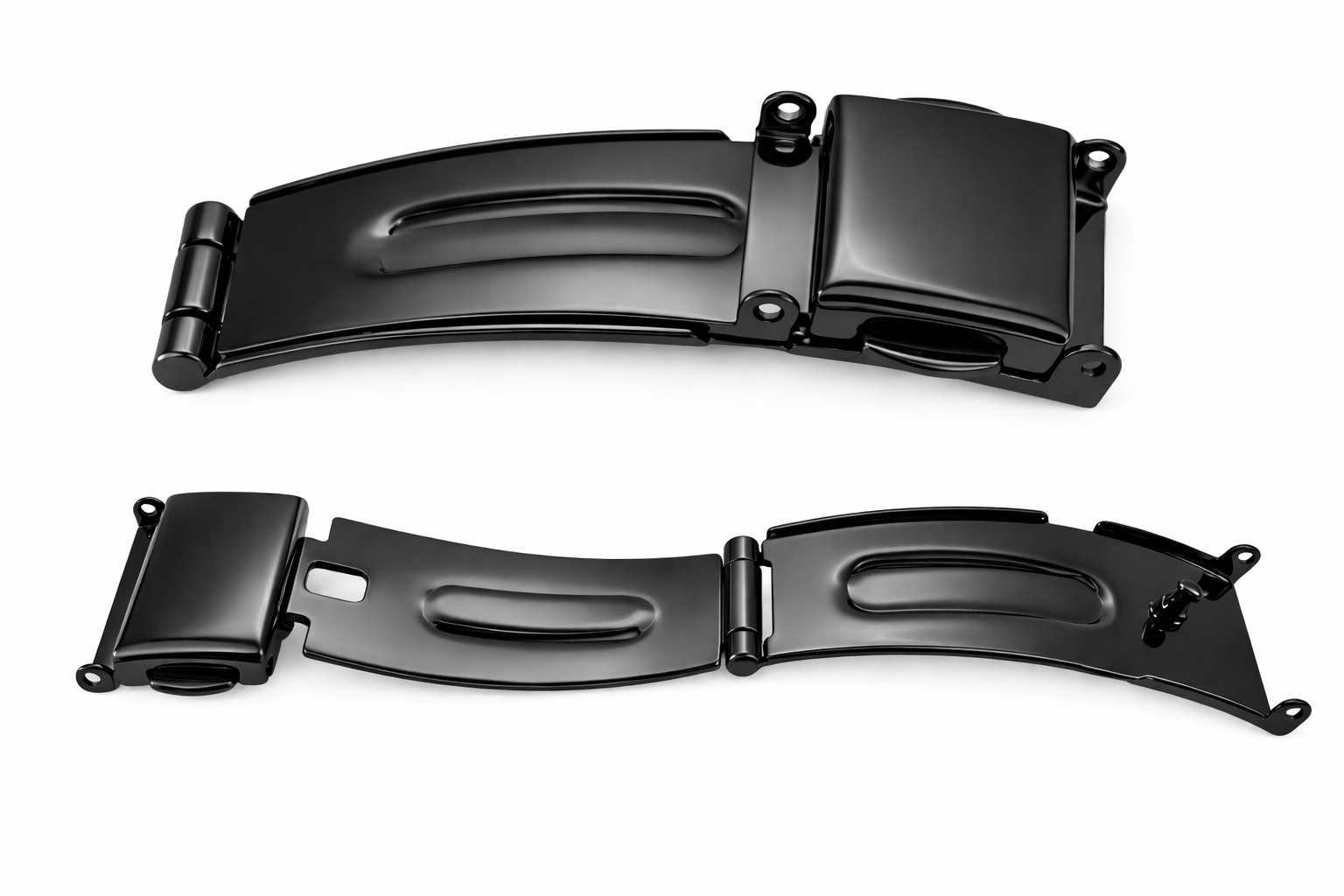 Boucle Déployante Courte Noir Bracelet Montre sans ardillon - Fermoir 3 Plis Papillon - Acier Poli Miroir - 1 Pc