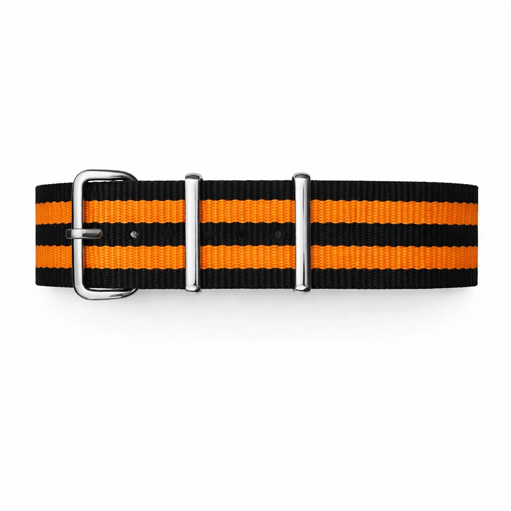 Schwarzes NATO-Uhrenarmband / 2 orangefarbene Armbänder