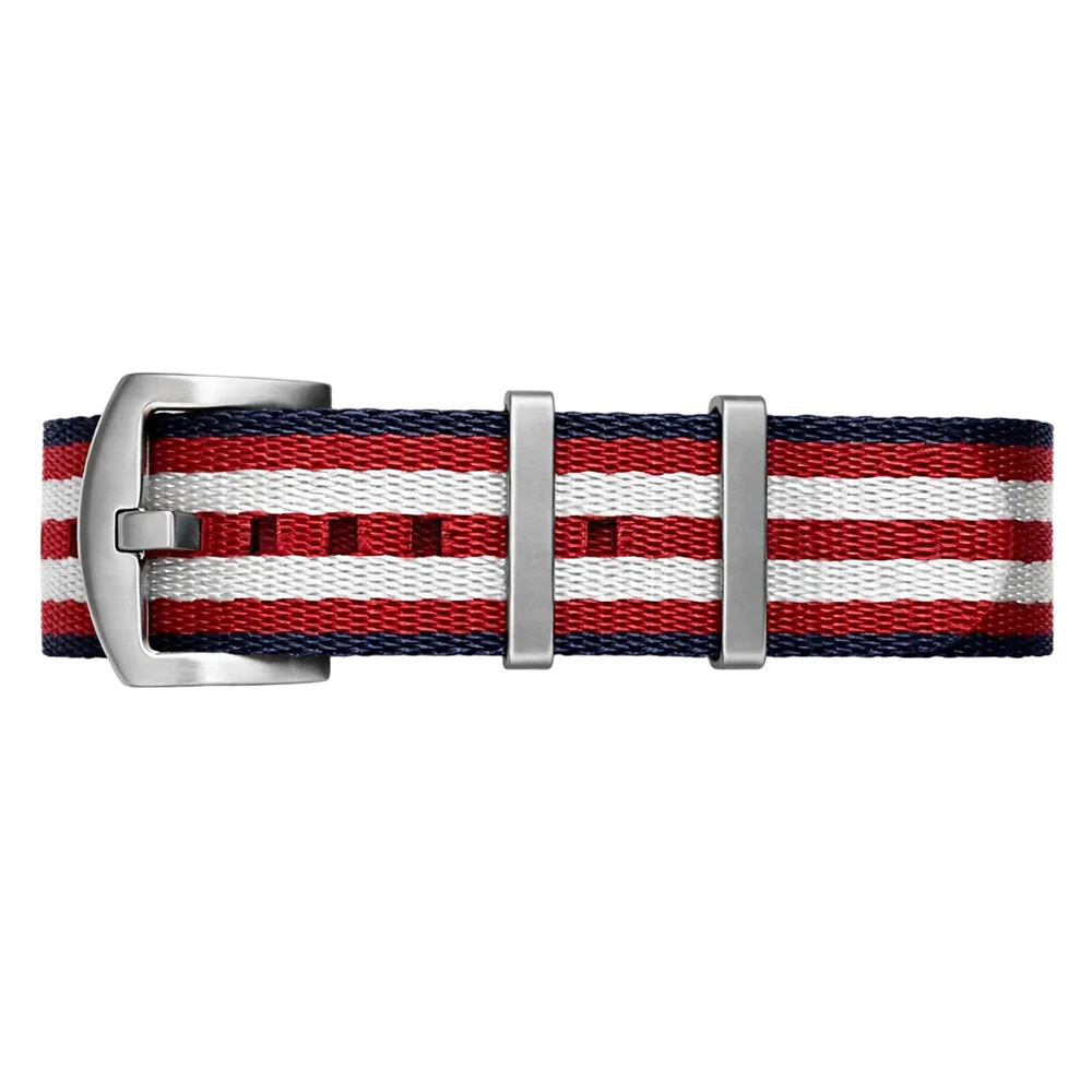Bracelet Montre Nato Nylon Bleu/Blanc/Rouge - Boucle Acier Brossé - Homme