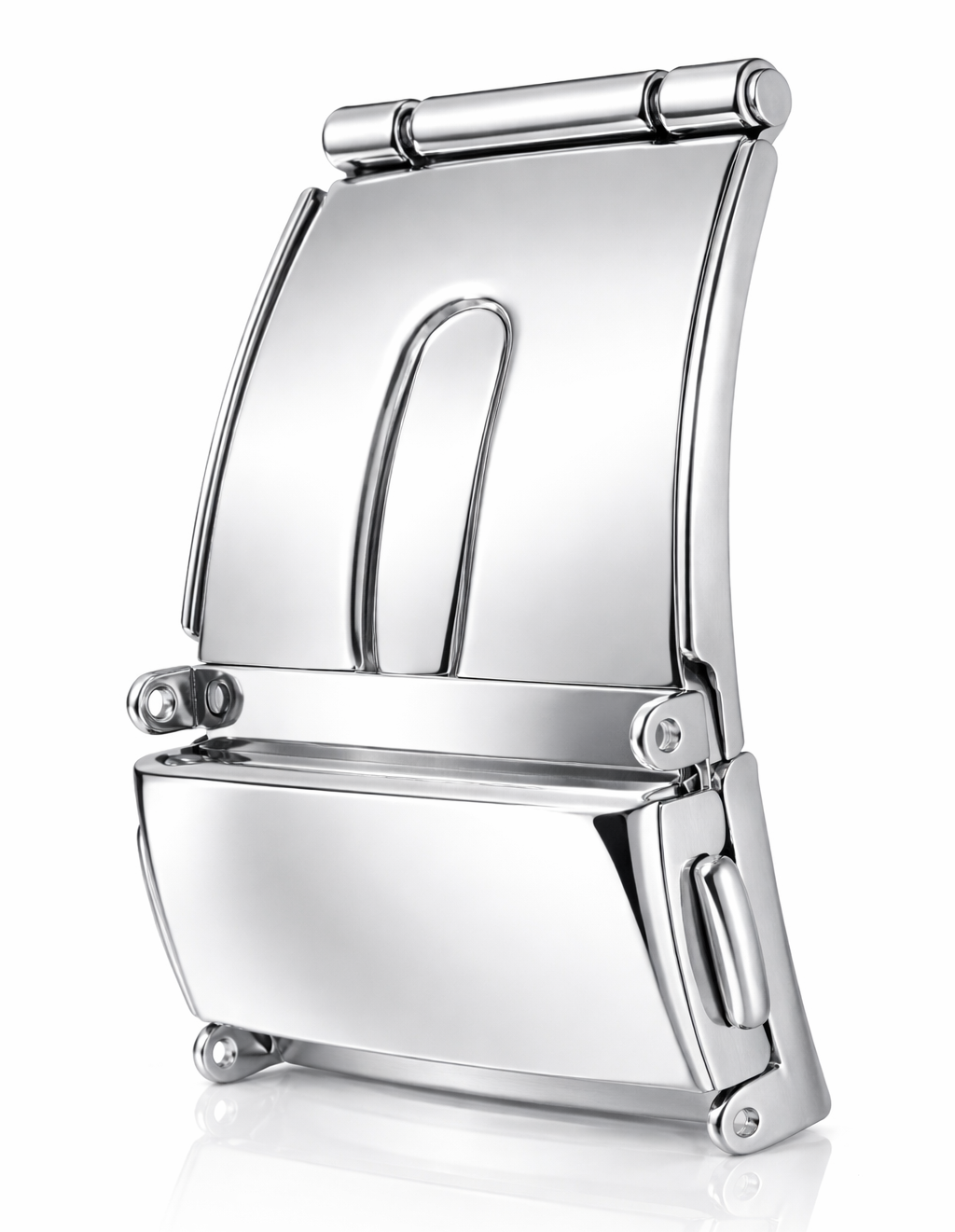 Short Silver Deployment Buckle for Watch Straps without Pin Buckle - 3-Fold Butterfly Clasp - Mirror Polished Steel - 1 Pc