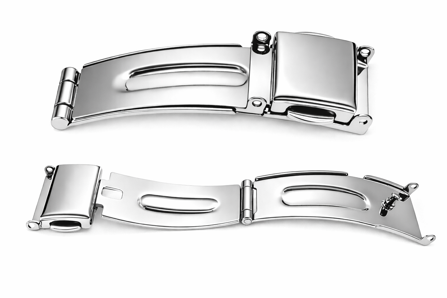 Boucle Déployante Courte Argent Bracelet Montre sans ardillon - Fermoir 3 Plis Papillon - Acier Poli Miroir - 1 Pc