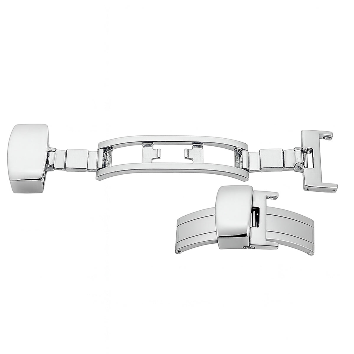 Faltschließe – Schmetterlingsverschluss – Hochglanzpolierter silberfarbener Stahl