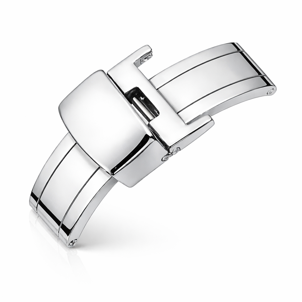 Folding Watch Strap Buckle
- Butterfly Clasp - Mirror Polished Silver Steel - 1 Pc