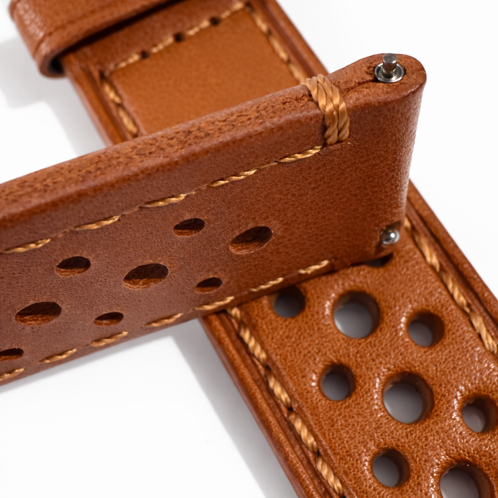 Brown Perforated Rally Watch Strap - Quick Release - Universal