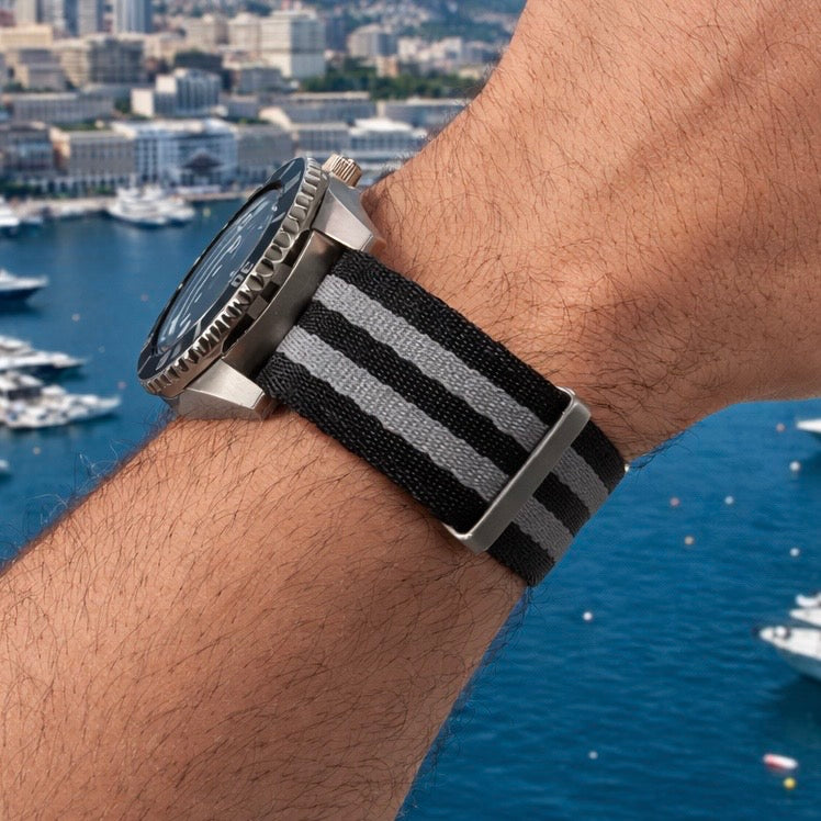 Bracelet de Montre Nato James Bond Noir Gris - Nylon doux tressé