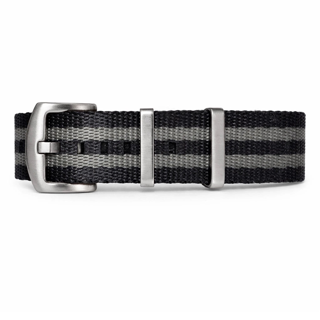James Bond 007 Grau/Schwarzes Nylon-NATO-Uhrenarmband – Satinschließe – Herren