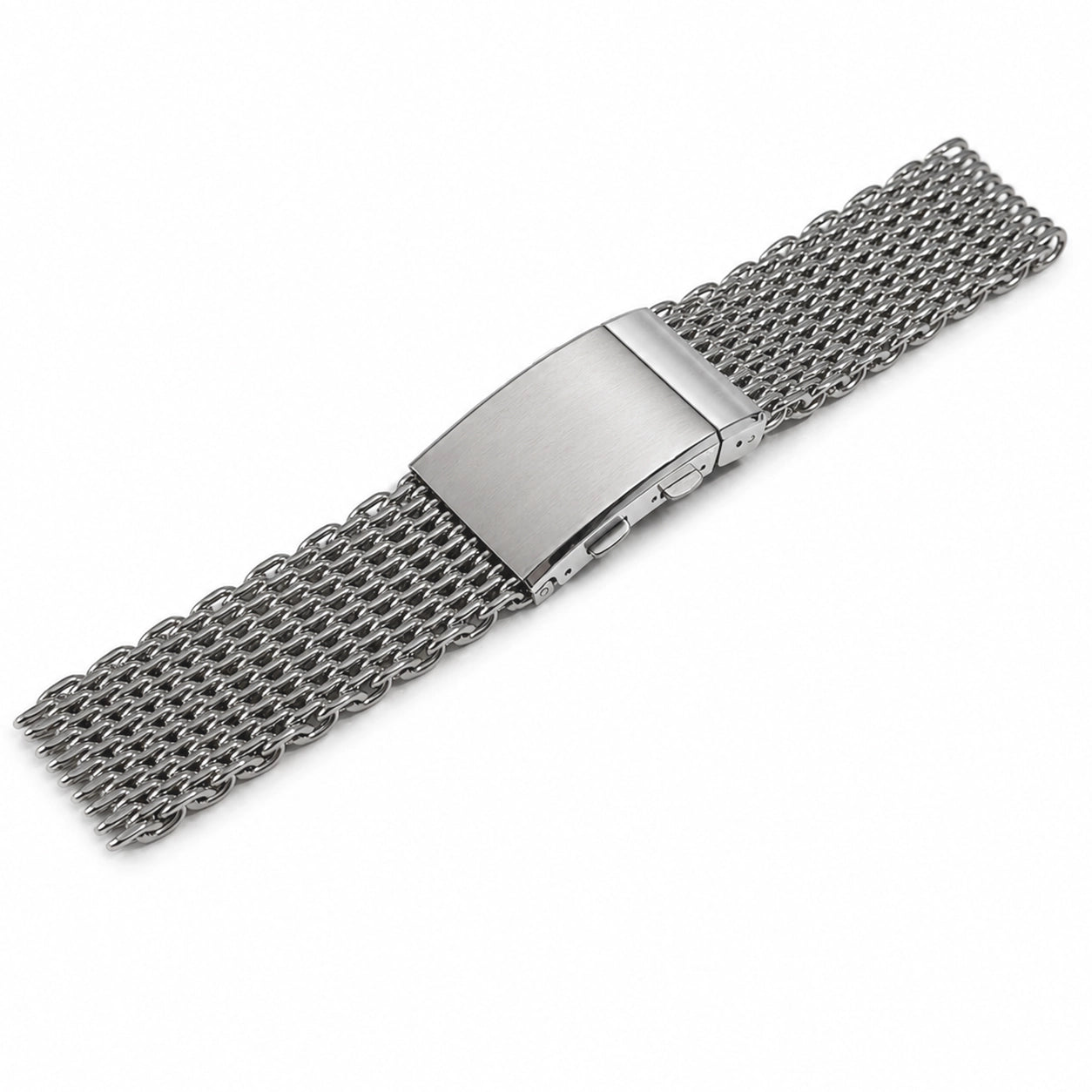 Uhrenarmband Haifisch-Glieder (Shark Mesh) - Edelstahl 304 Hochglanzpoliert - Faltschließe mit Feinjustierung / Premium