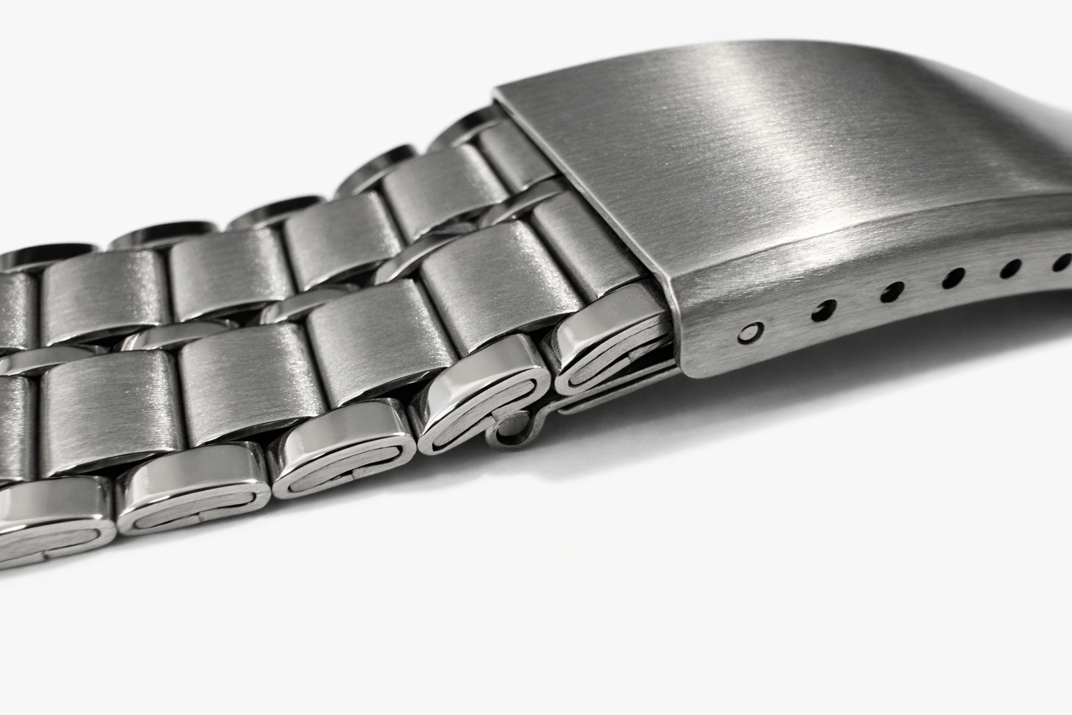 Vintage-Uhrenarmband aus Stahl mit 5 Gliedern – Faltschließe – Hochglanzpoliert/Gebürstet