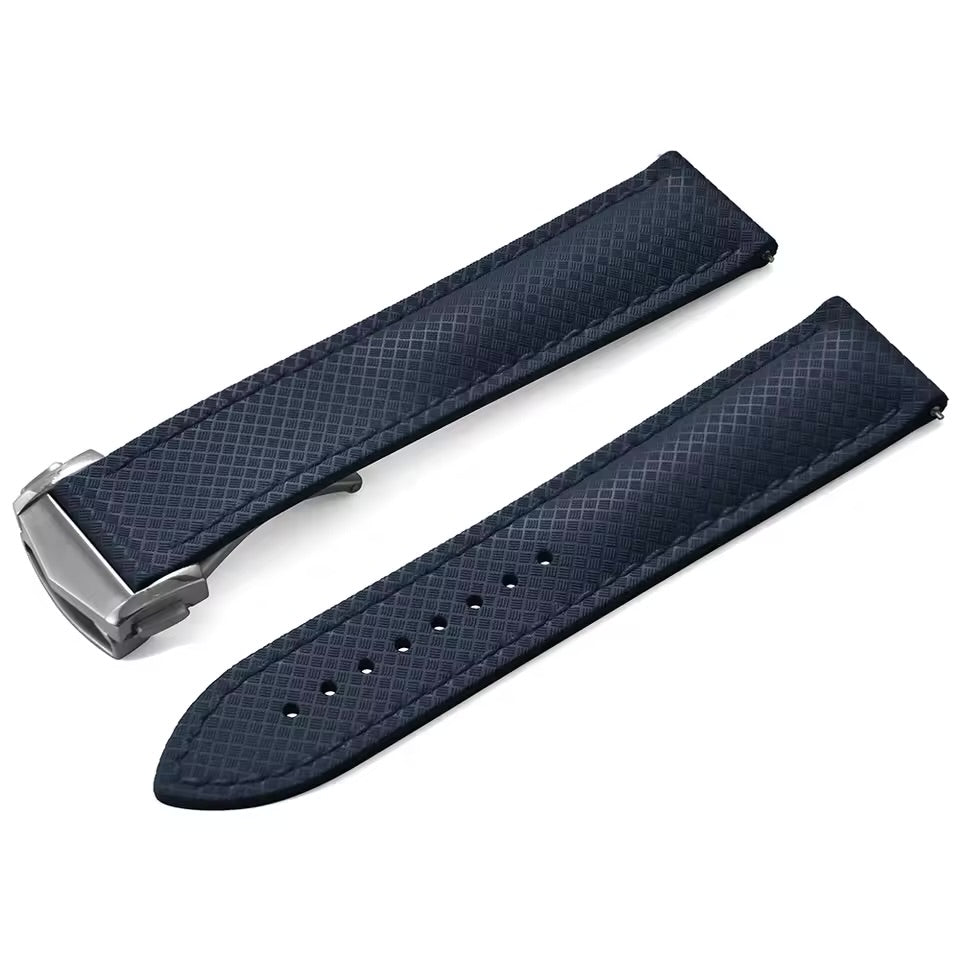 Navy Blue FKM Rubber Watch Strap - Racing / Deployment Buckle / Quick Release