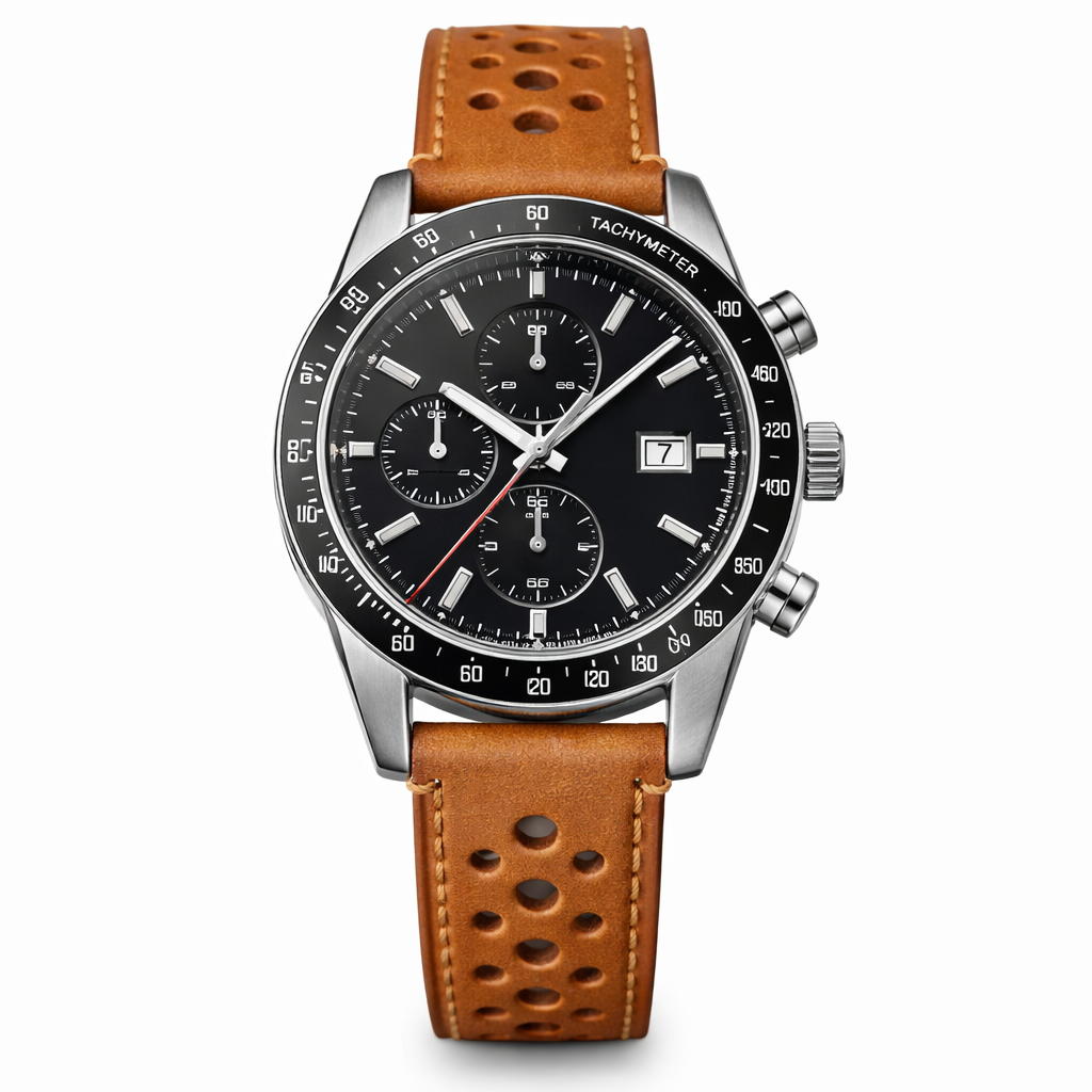 Bracelet Montre Rallye perforé en Cuir Marron - Rapide - Universel