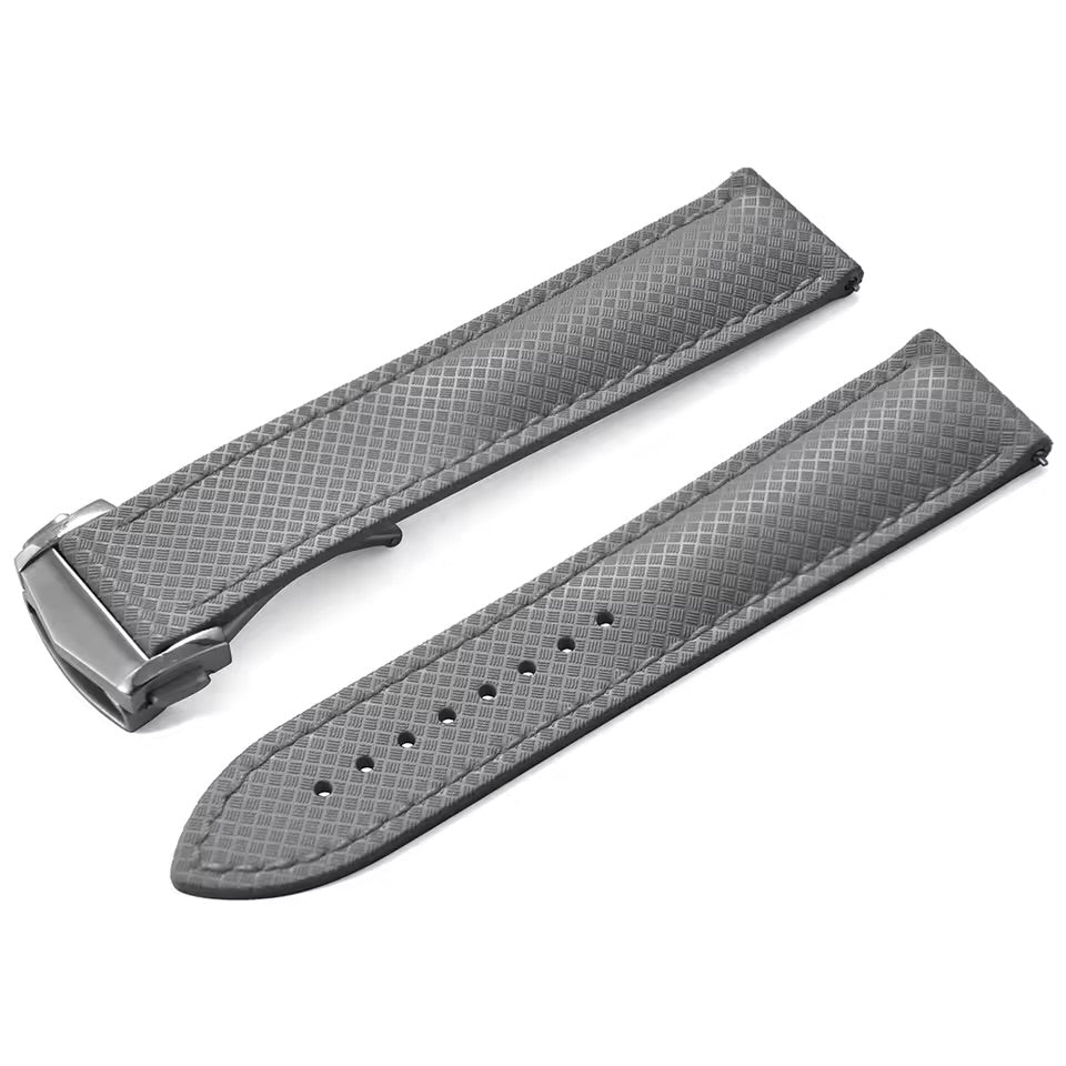 FKM Kautschuk Uhrenarmband Grau - Racing / Faltschließe / Schnellwechsel
