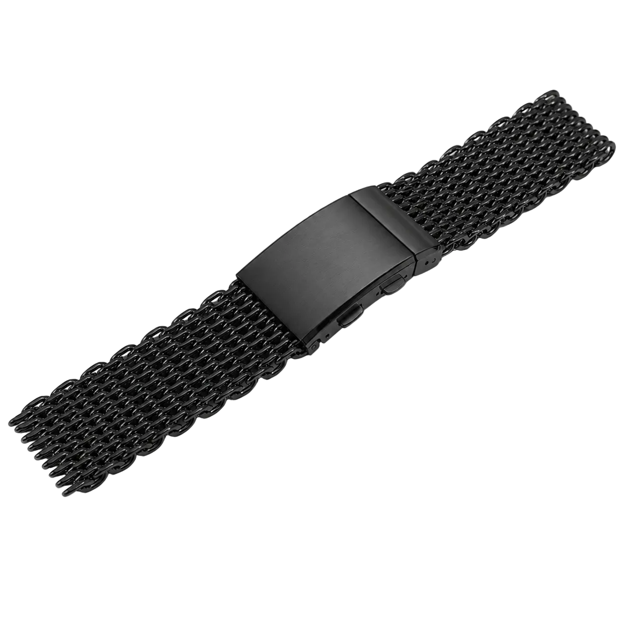 Bracelet Montre Maille Requin (Shark) Noir - Acier 304 Poli Miroir - Boucle Déployante micro-réglages / Premium