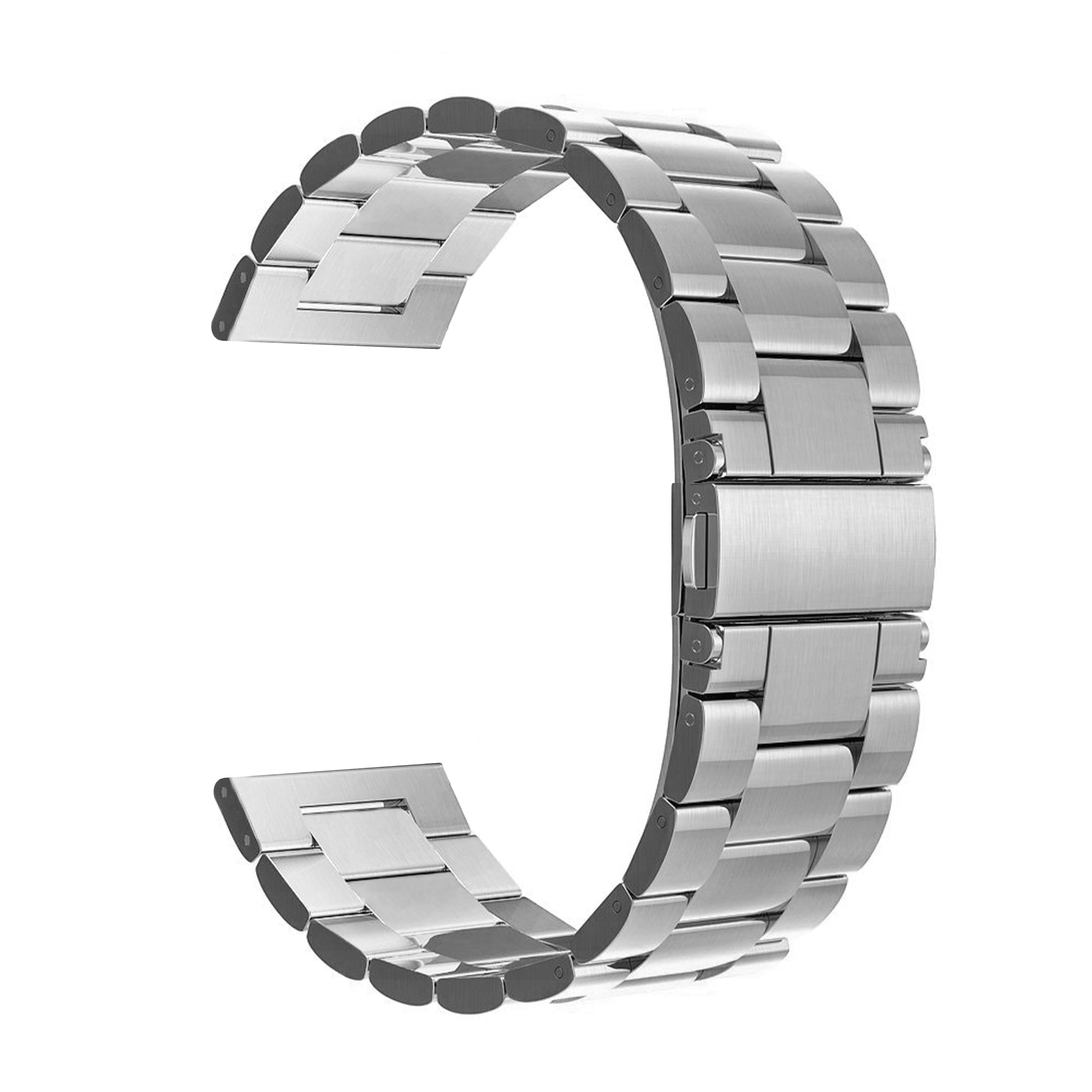 22mm Watch Bracelet with 304L Stainless Steel Links - 3 Rows - Silver