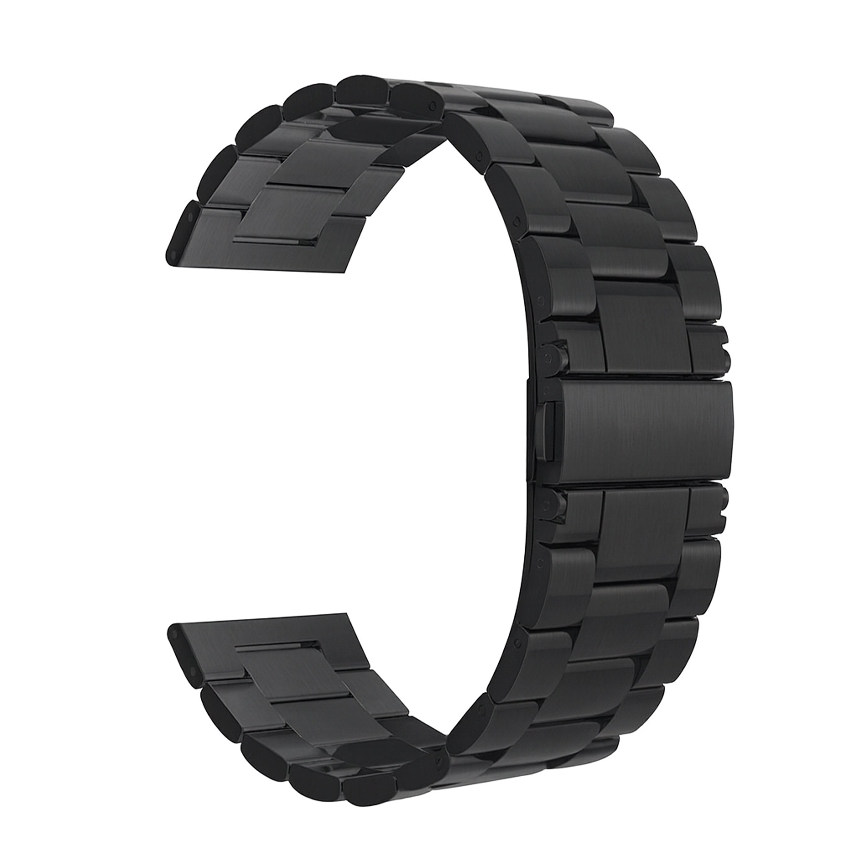 22mm Watch Bracelet with 304L Stainless Steel Links - 3 Rows - Black