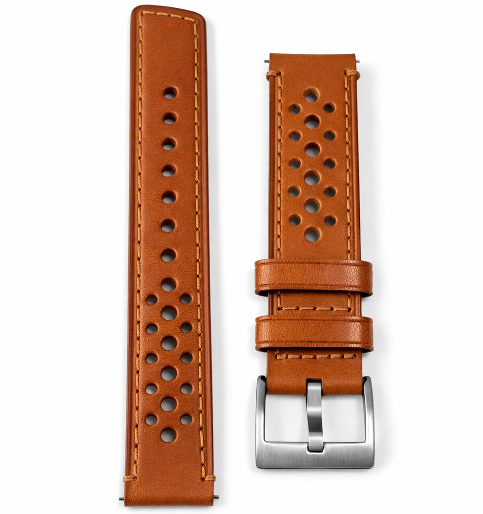 Gelochtes Rallye-Uhrenarmband aus braunem Leder - Schnell - Universal