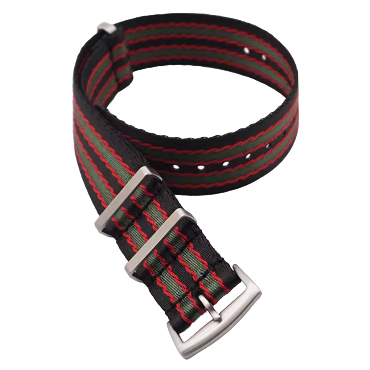 22mm James Bond Nato Watch Strap Black Red Green - Soft Braided Nylon