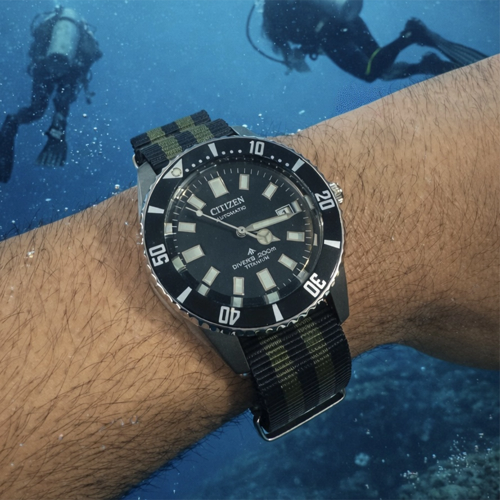 Bracelet de montre Nato Noir - 2 Bandes (Vertes) Khaki - Premium