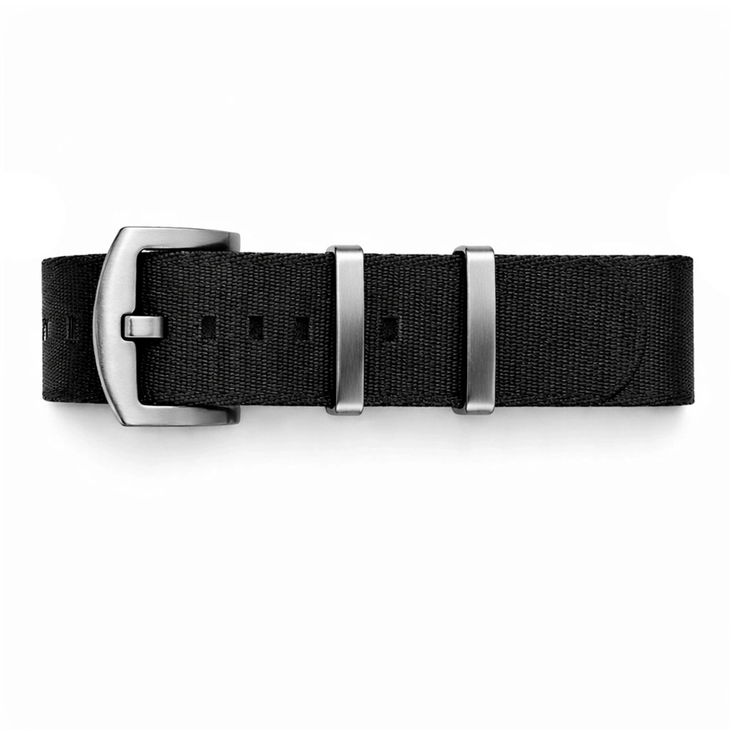 Schwarzes NATO-Uhrenarmband aus Nylon / Satinschnalle – Weich – Herren