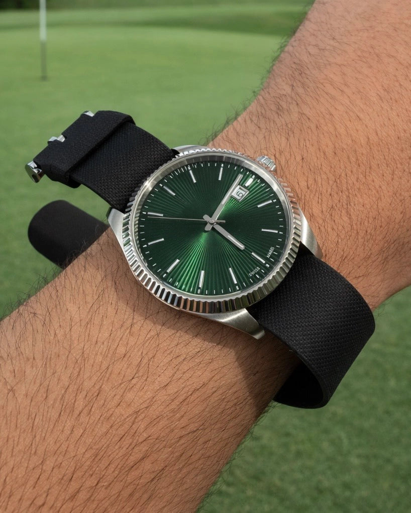 Bracelet montre Nato Noir en caoutchouc Aero Premium - 24,5cm