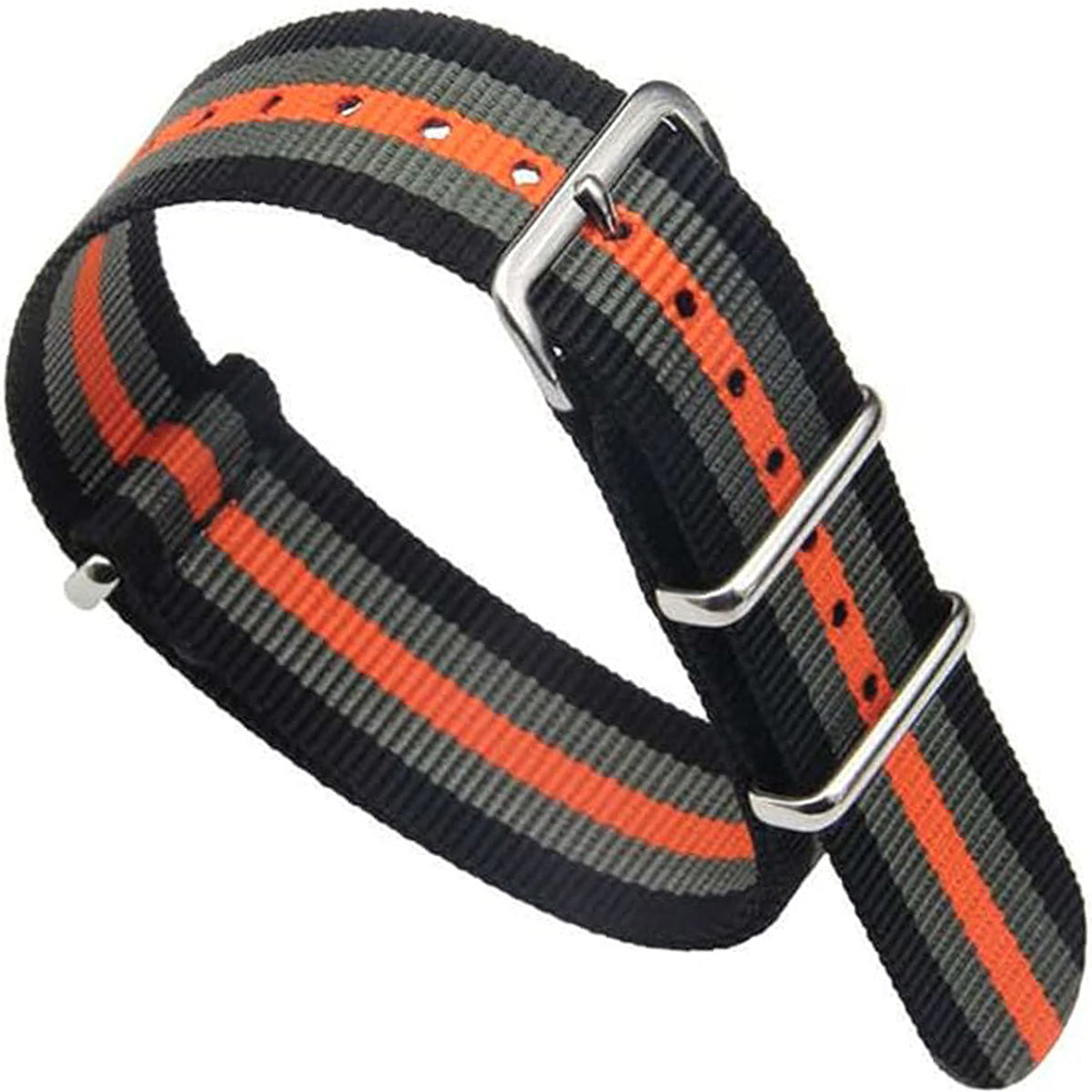 Bracelet de Montre NATO Nylon Noir / Gris / Orange