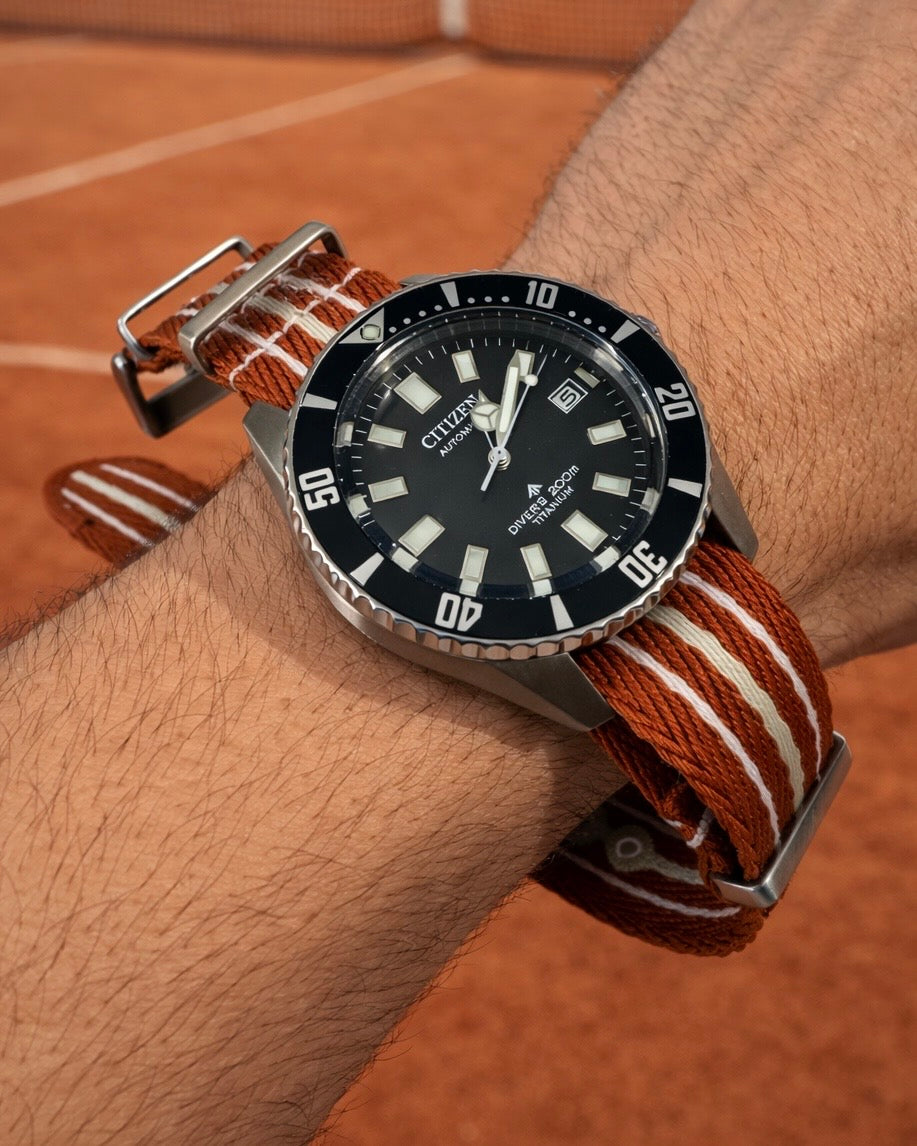 Nato Watch Strap Red White Beige - Braided Nylon 20mm 22mm