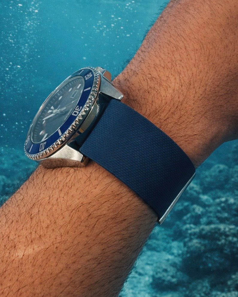 Premium FKM Rubber Nato Watch Strap - Navy Blue - 24.5cm