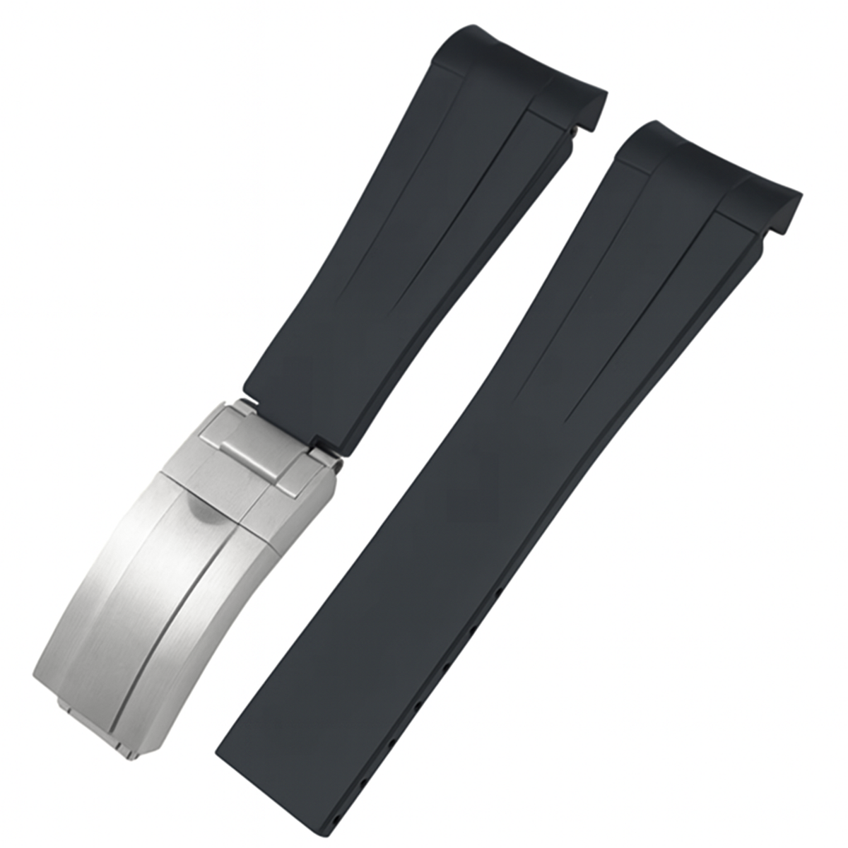 Kautschuk-Uhrenarmband für Rolex – Schwarz – Faltschließe aus gebürstetem Stahl